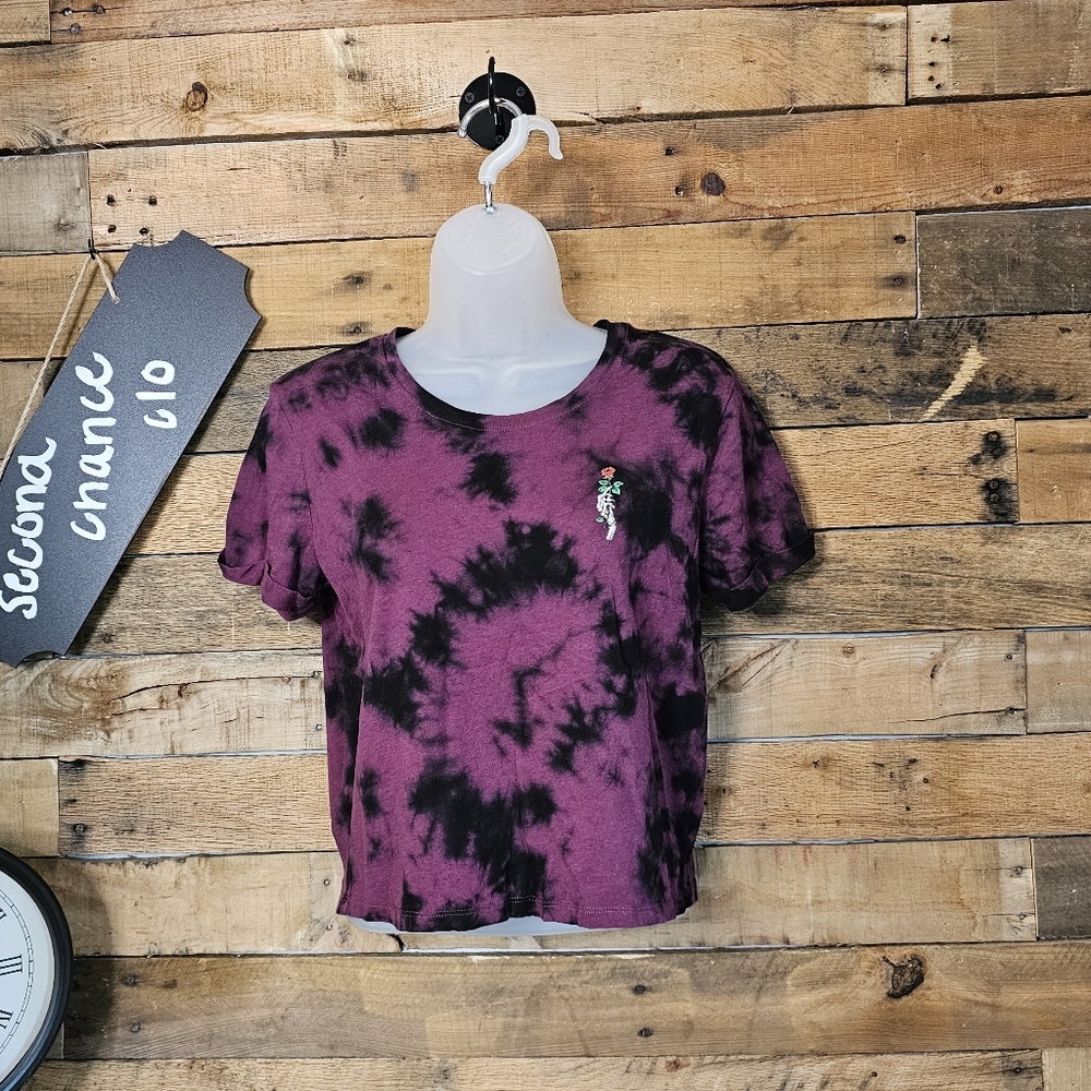 Empyre women's goth tie dye skeleton hand cropped top size S